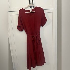 Maroon dress with tie detail